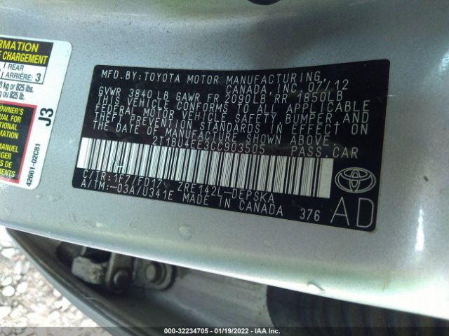 Photo 8 VIN: 2T1BU4EE3CC903505 - TOYOTA COROLLA 