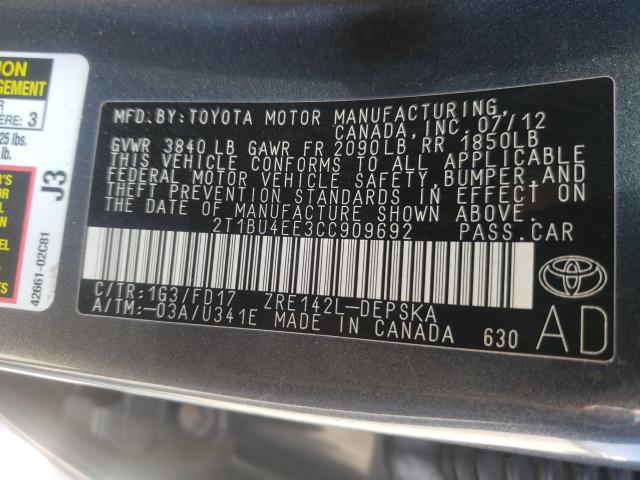 Photo 9 VIN: 2T1BU4EE3CC909692 - TOYOTA COROLLA BA 