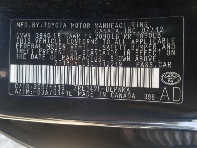 Photo 9 VIN: 2T1BU4EE3CC912219 - TOYOTA COROLLA BA 