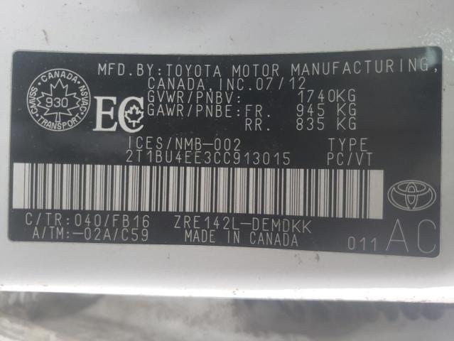 Photo 9 VIN: 2T1BU4EE3CC913015 - TOYOTA COROLLA BA 