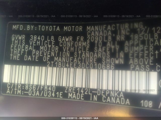 Photo 8 VIN: 2T1BU4EE3DC010686 - TOYOTA COROLLA 