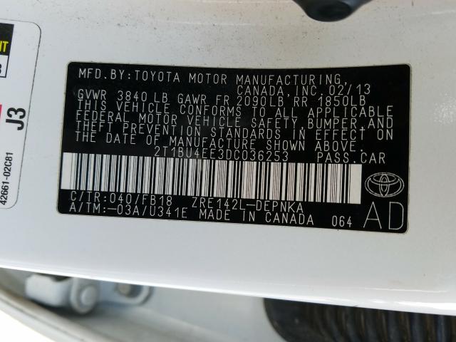 Photo 9 VIN: 2T1BU4EE3DC036253 - TOYOTA COROLLA BA 