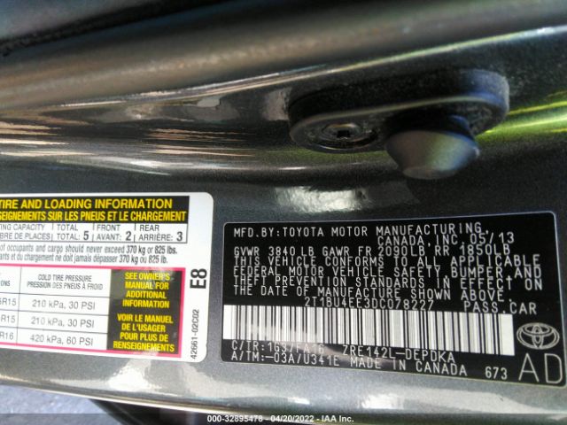 Photo 8 VIN: 2T1BU4EE3DC078227 - TOYOTA COROLLA 