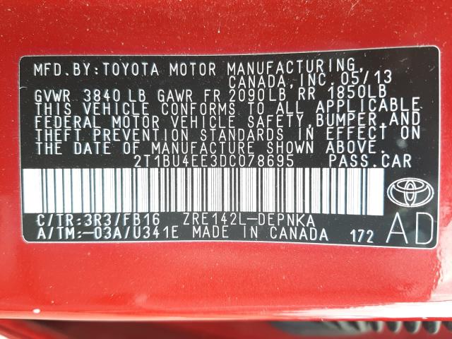 Photo 9 VIN: 2T1BU4EE3DC078695 - TOYOTA COROLLA BA 