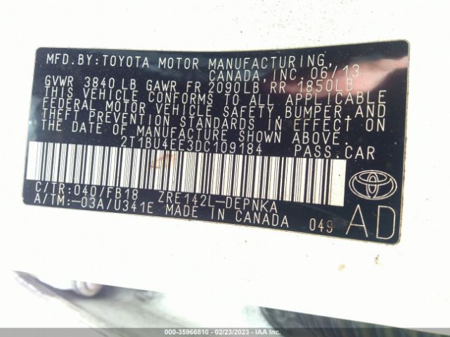 Photo 8 VIN: 2T1BU4EE3DC109184 - TOYOTA COROLLA 