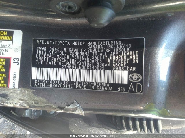 Photo 8 VIN: 2T1BU4EE3DC110092 - TOYOTA COROLLA 