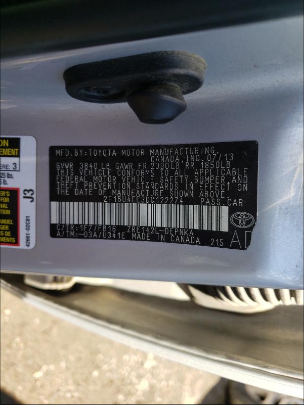 Photo 9 VIN: 2T1BU4EE3DC122274 - TOYOTA COROLLA BA 