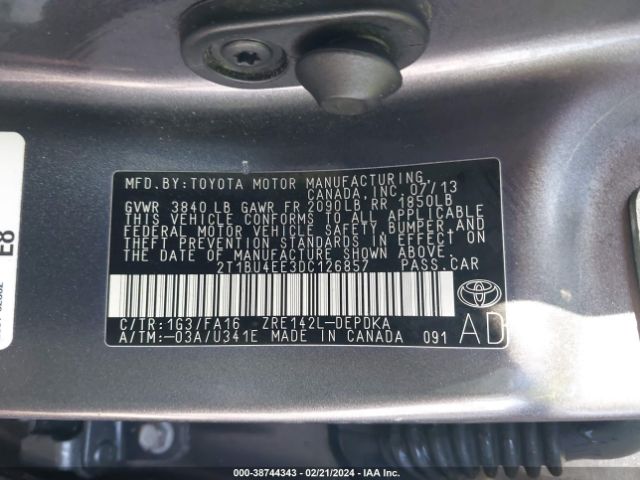 Photo 8 VIN: 2T1BU4EE3DC126857 - TOYOTA COROLLA 