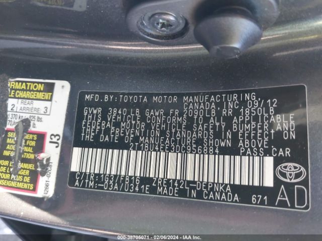 Photo 8 VIN: 2T1BU4EE3DC956884 - TOYOTA COROLLA 