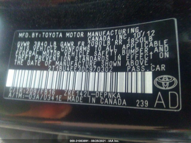 Photo 8 VIN: 2T1BU4EE3DC970302 - TOYOTA COROLLA 