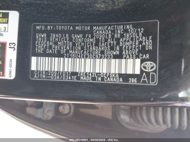 Photo 8 VIN: 2T1BU4EE3DC973233 - TOYOTA COROLLA 