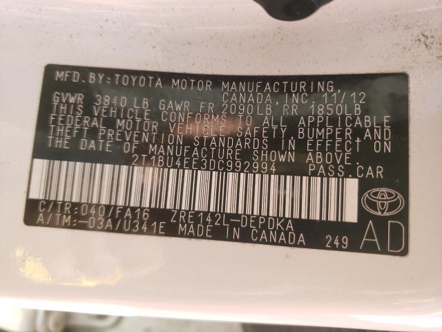 Photo 9 VIN: 2T1BU4EE3DC992994 - TOYOTA COROLLA BA 