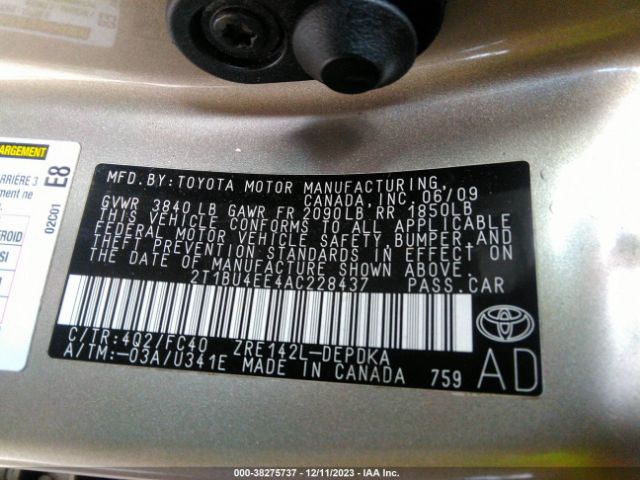 Photo 8 VIN: 2T1BU4EE4AC228437 - TOYOTA COROLLA 