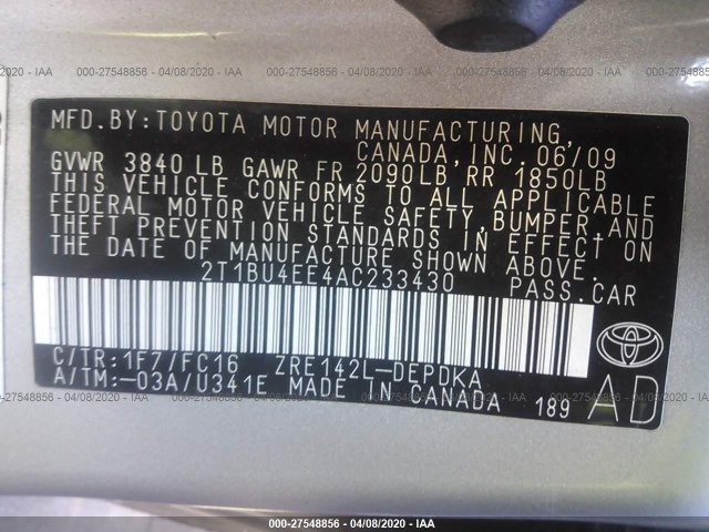 Photo 8 VIN: 2T1BU4EE4AC233430 - TOYOTA COROLLA 