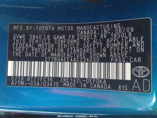 Photo 8 VIN: 2T1BU4EE4AC234030 - TOYOTA COROLLA 