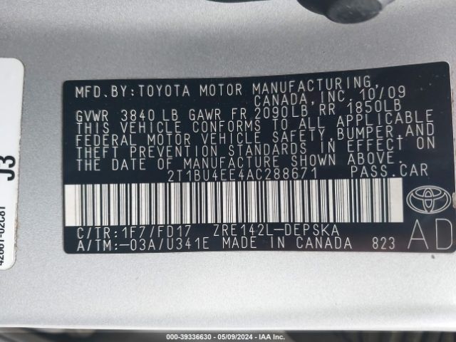 Photo 8 VIN: 2T1BU4EE4AC288671 - TOYOTA COROLLA 