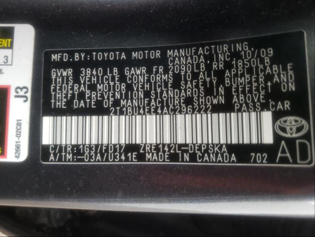 Photo 9 VIN: 2T1BU4EE4AC296222 - TOYOTA COROLLA BA 