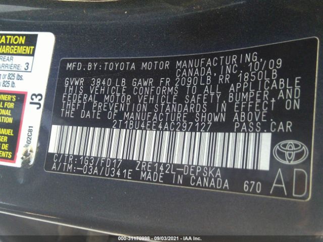 Photo 8 VIN: 2T1BU4EE4AC297127 - TOYOTA COROLLA 