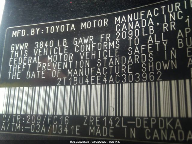 Photo 8 VIN: 2T1BU4EE4AC303962 - TOYOTA COROLLA 