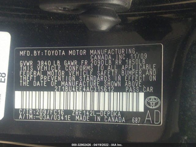 Photo 8 VIN: 2T1BU4EE4AC315612 - TOYOTA COROLLA 