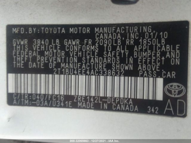 Photo 8 VIN: 2T1BU4EE4AC338632 - TOYOTA COROLLA 