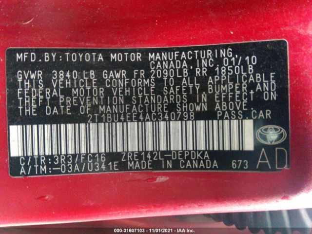 Photo 8 VIN: 2T1BU4EE4AC340798 - TOYOTA COROLLA 