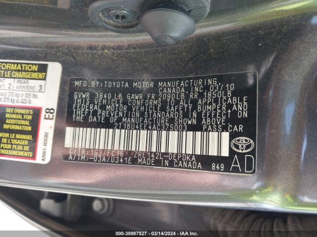 Photo 8 VIN: 2T1BU4EE4AC375003 - TOYOTA COROLLA 