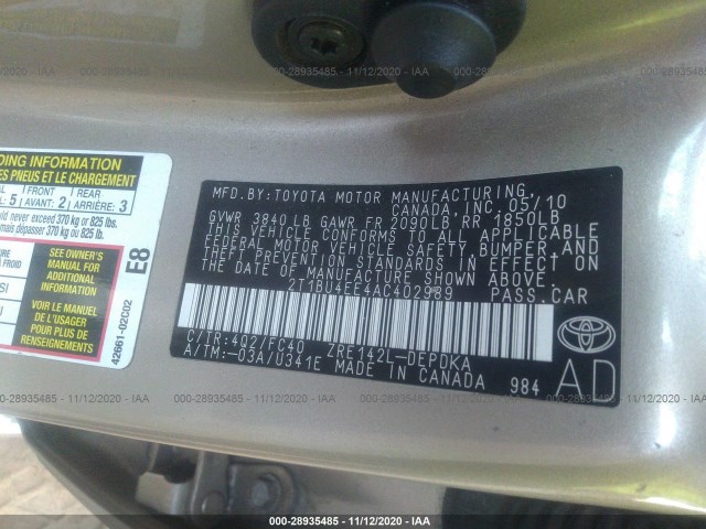 Photo 8 VIN: 2T1BU4EE4AC402989 - TOYOTA COROLLA 