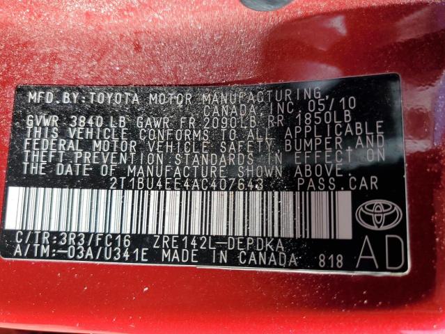 Photo 12 VIN: 2T1BU4EE4AC407643 - TOYOTA COROLLA 