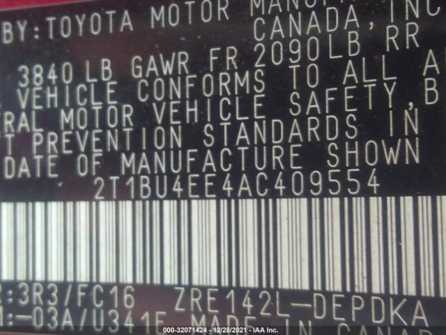 Photo 8 VIN: 2T1BU4EE4AC409554 - TOYOTA COROLLA 