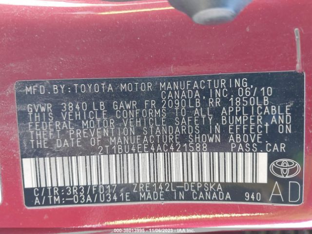 Photo 8 VIN: 2T1BU4EE4AC421588 - TOYOTA COROLLA 