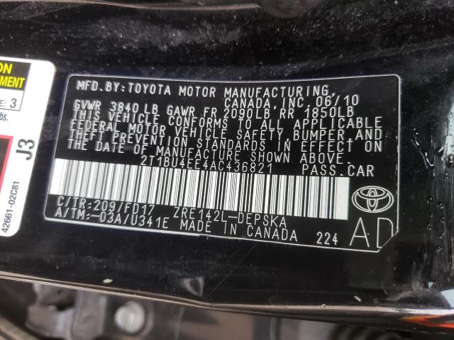 Photo 9 VIN: 2T1BU4EE4AC436821 - TOYOTA COROLLA BA 