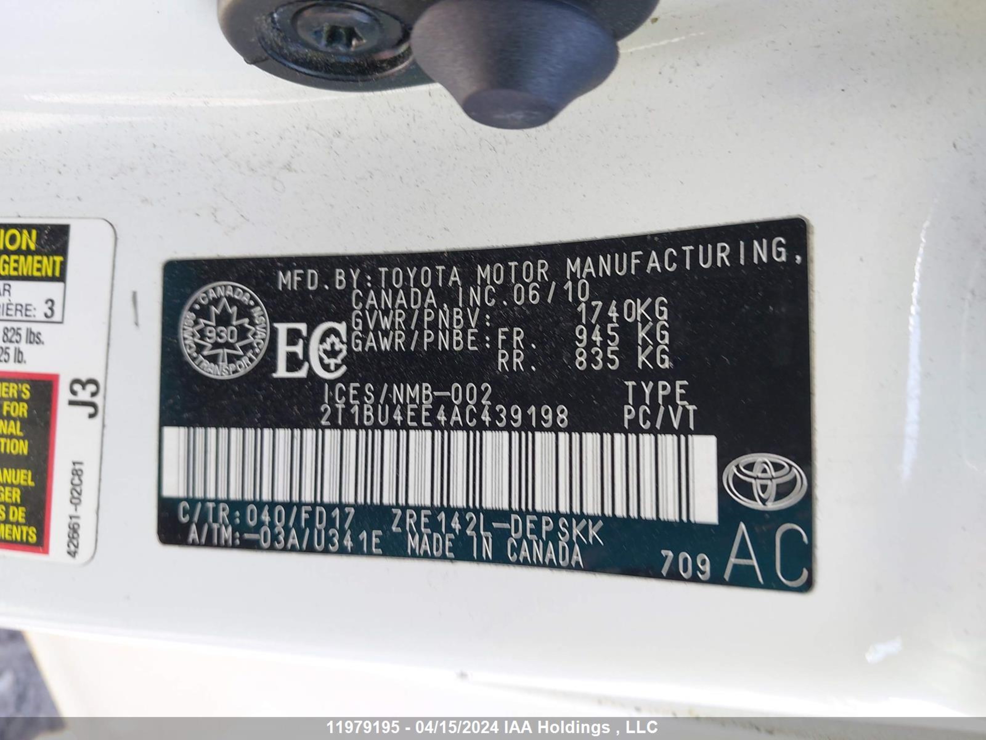 Photo 8 VIN: 2T1BU4EE4AC439198 - TOYOTA COROLLA 