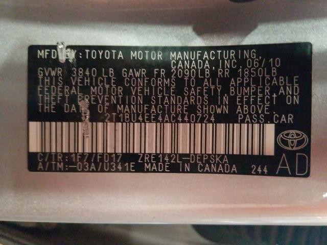 Photo 9 VIN: 2T1BU4EE4AC440724 - TOYOTA COROLLA BA 