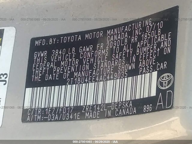 Photo 8 VIN: 2T1BU4EE4AC449035 - TOYOTA COROLLA 