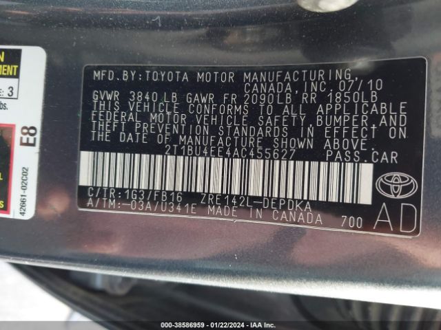 Photo 8 VIN: 2T1BU4EE4AC455627 - TOYOTA COROLLA 