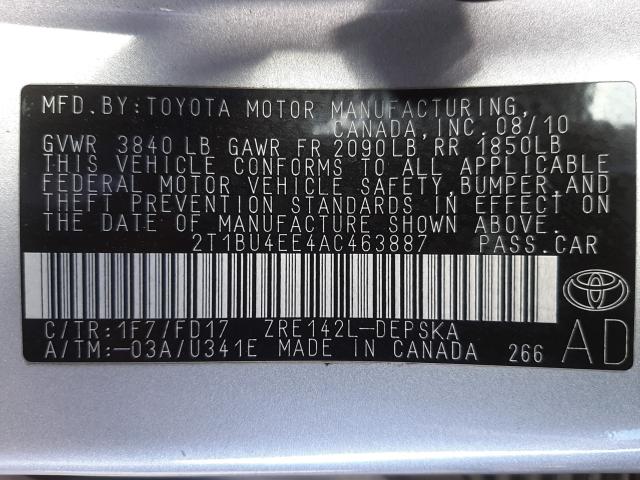 Photo 9 VIN: 2T1BU4EE4AC463887 - TOYOTA COROLLA BA 