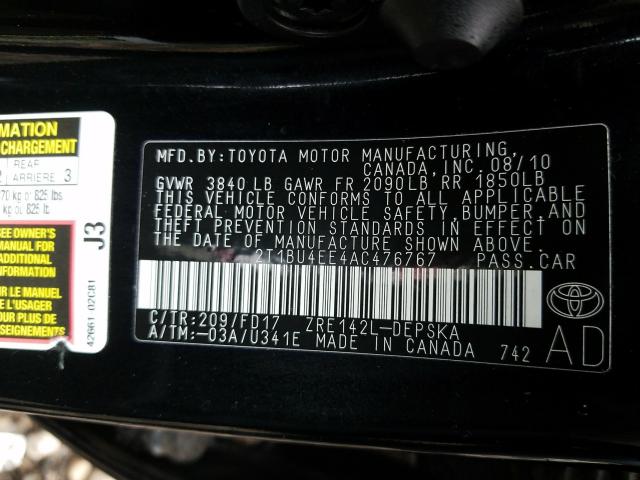 Photo 9 VIN: 2T1BU4EE4AC476767 - TOYOTA COROLLA BA 