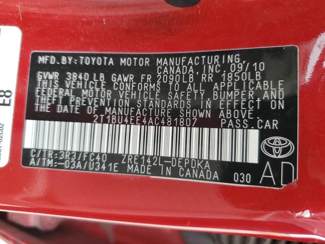 Photo 11 VIN: 2T1BU4EE4AC481807 - TOYOTA COROLLA BA 