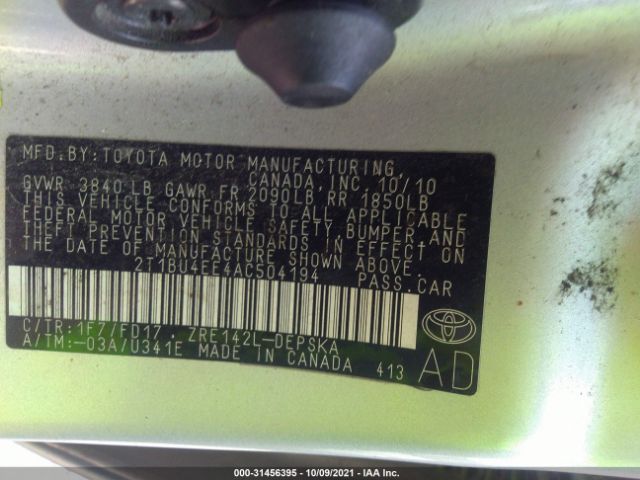 Photo 8 VIN: 2T1BU4EE4AC504194 - TOYOTA COROLLA 