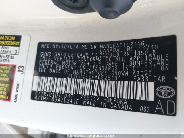 Photo 8 VIN: 2T1BU4EE4AC525191 - TOYOTA COROLLA 