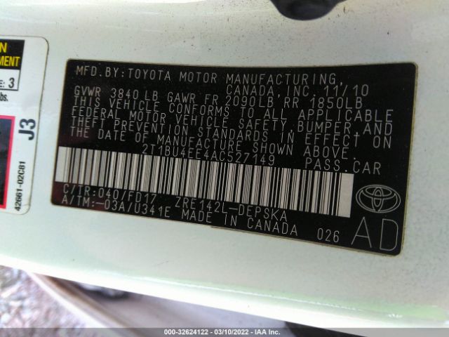 Photo 8 VIN: 2T1BU4EE4AC527149 - TOYOTA COROLLA 