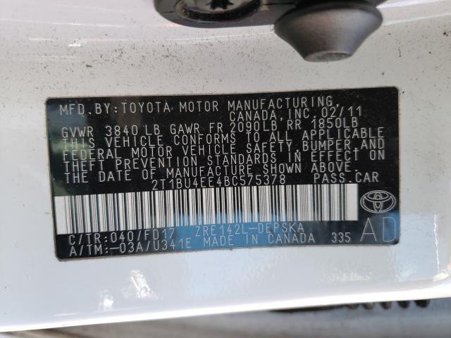 Photo 9 VIN: 2T1BU4EE4BC575378 - TOYOTA COROLLA BA 