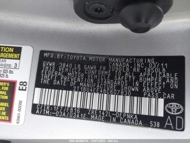 Photo 8 VIN: 2T1BU4EE4BC607830 - TOYOTA COROLLA 