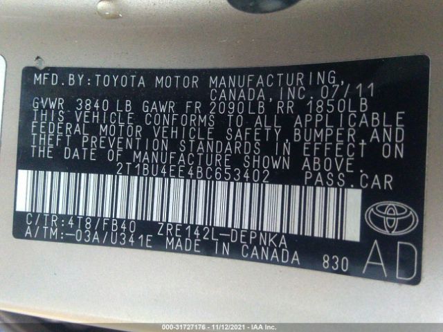 Photo 8 VIN: 2T1BU4EE4BC653402 - TOYOTA COROLLA 