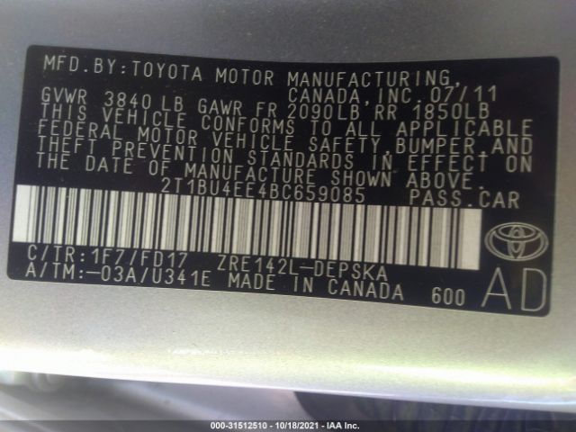 Photo 8 VIN: 2T1BU4EE4BC659085 - TOYOTA COROLLA 