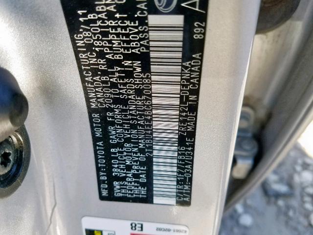 Photo 9 VIN: 2T1BU4EE4BC670085 - TOYOTA COROLLA LE 