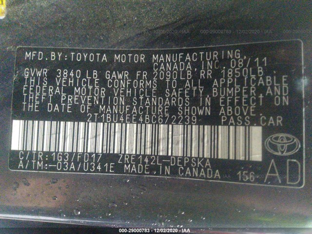 Photo 8 VIN: 2T1BU4EE4BC672239 - TOYOTA COROLLA 