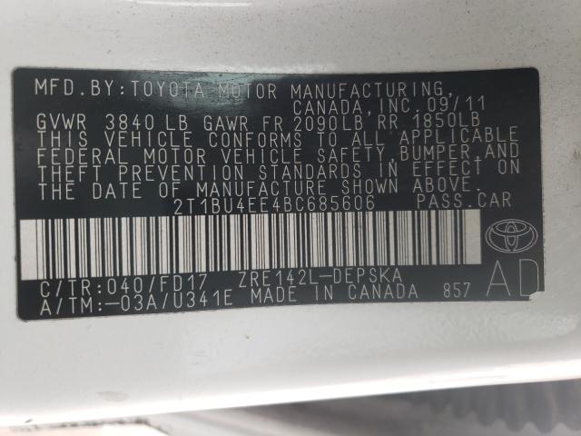 Photo 9 VIN: 2T1BU4EE4BC685606 - TOYOTA COROLLA S 