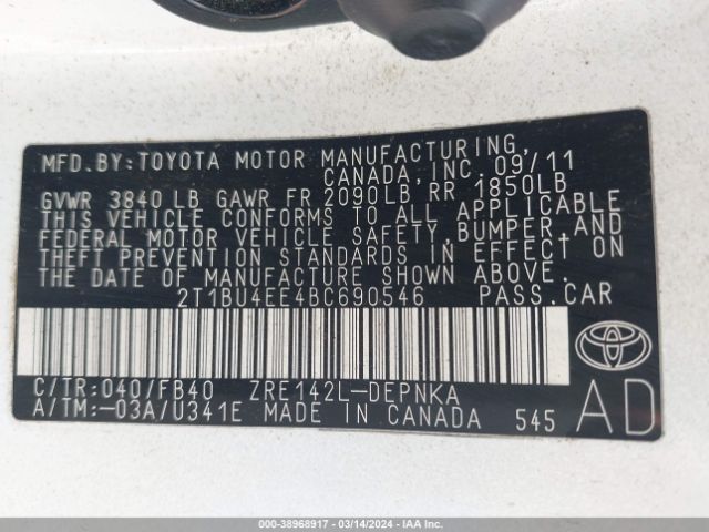 Photo 8 VIN: 2T1BU4EE4BC690546 - TOYOTA COROLLA 